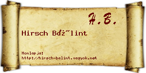 Hirsch Bálint névjegykártya